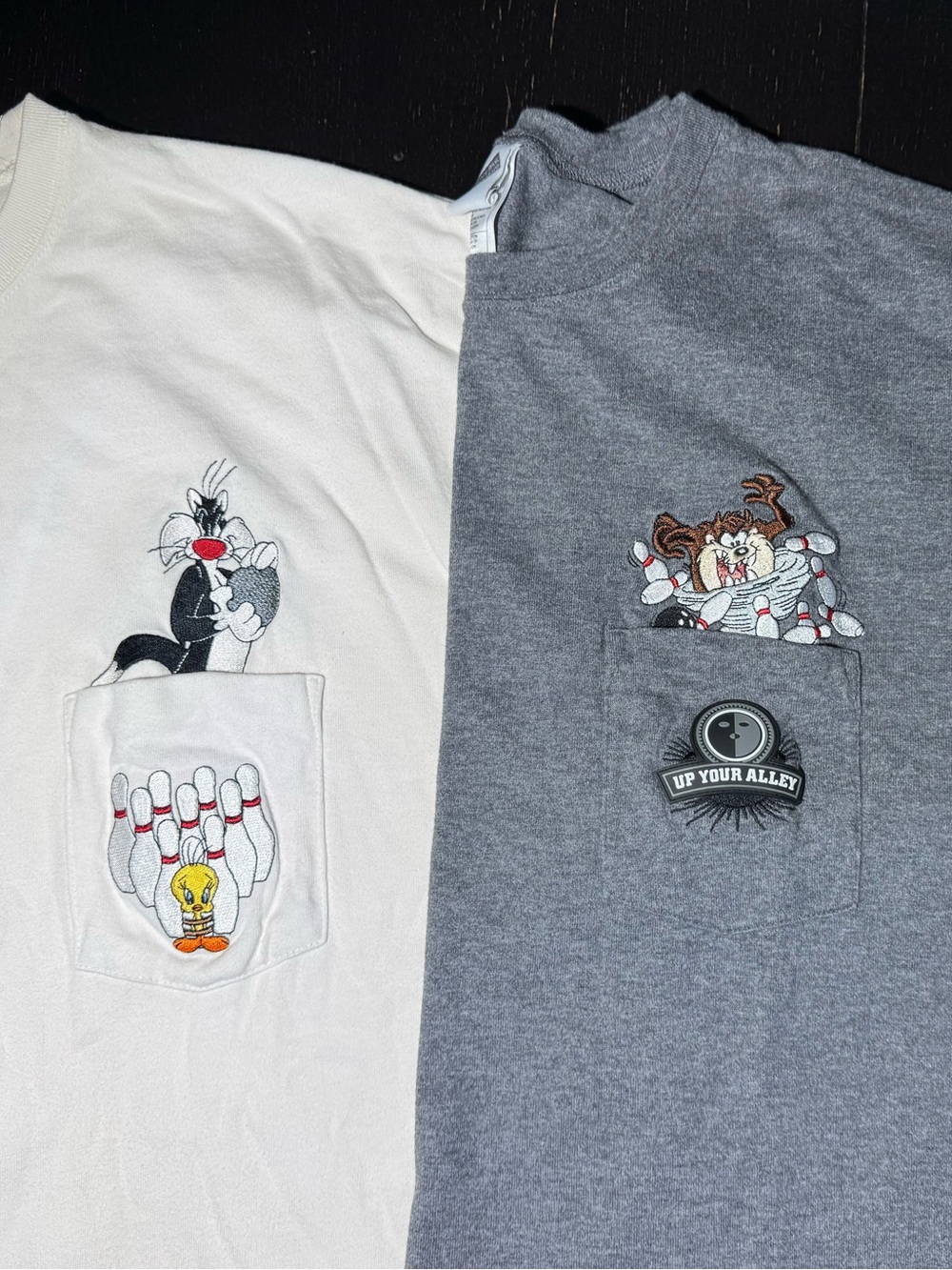 Vintage Looney Tunes Pocket Tee - Grey and White Bowling Designs Set of 2